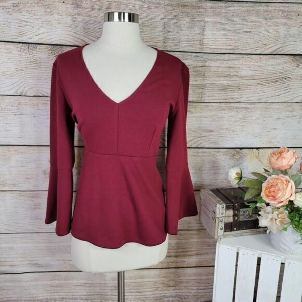 5/$25 Zoe by Rachel Zoe Womens Peplum V-Neck Pullover Top Medium